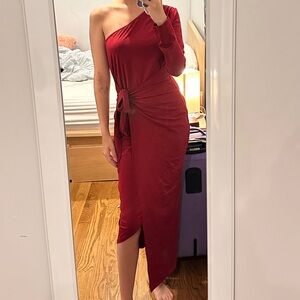 One shoulder red dress